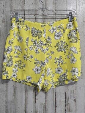Gianni Bini Bright Yellow Black Floral Shorts Size Small